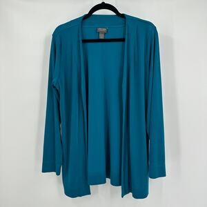 Chicos Additions‎ Womens Cardigan Size 2 US L Open Front Turquoise Lagenlook
